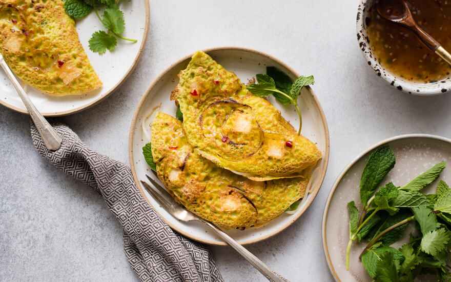 Vegan Banh Xeo (Vietnamese Sizzling Cakes) with Tofu